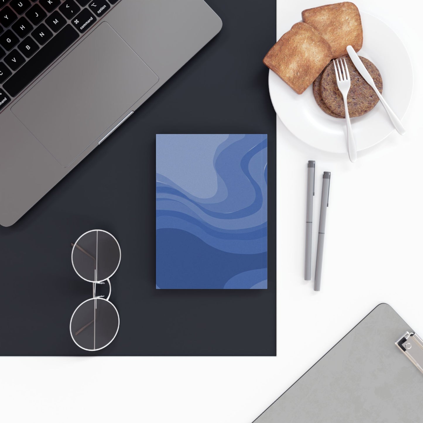 Deep Blue Wavey 5.2" x 7.4" Hard Backed Journal with 128 blank pages