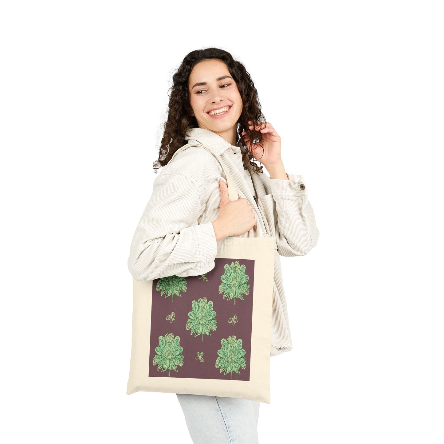 Mint Green Floral Butterflies Cotton Canvas Tote Bag