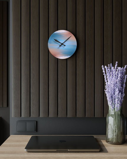 Blue Sea Peach Fog Acrylic Round Wall Clock, 8" x 8"