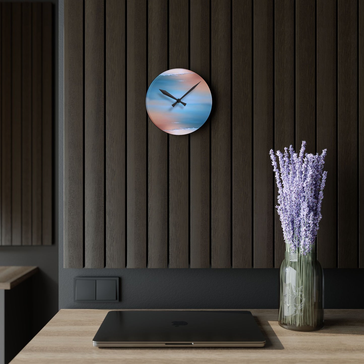 Blue Sea Peach Fog Acrylic Round Wall Clock, 8" x 8"