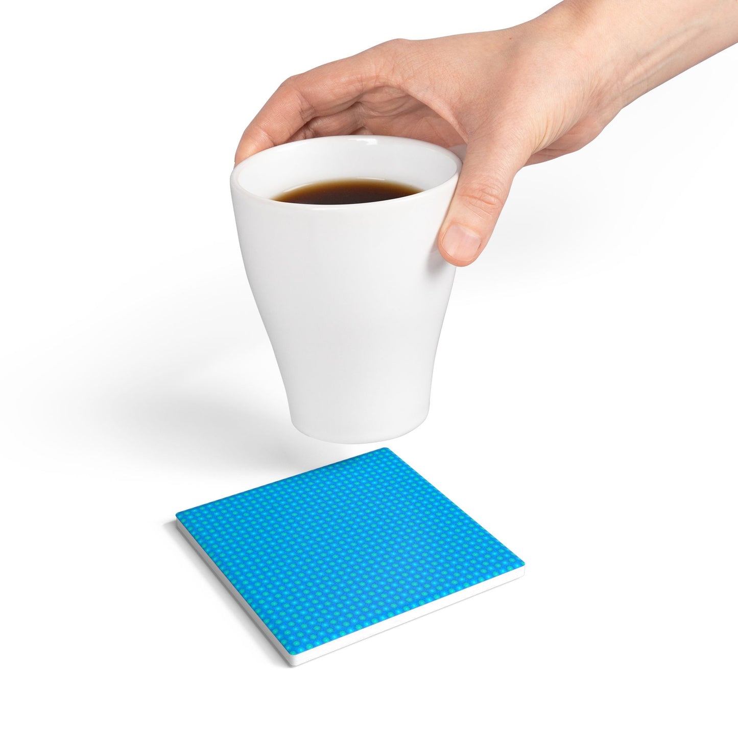 Blue Green Star-crossed Bodies Square Ceramic Coaster, 4" x 4"