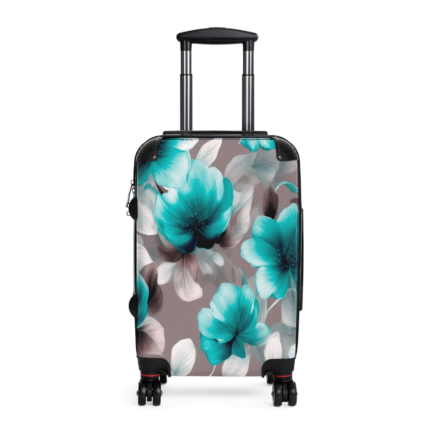 Tif Green Gray Floral Bunch Small Suitcase with built in lock, 4 double-wheels, telescopic handle, and ABS back hard-shell