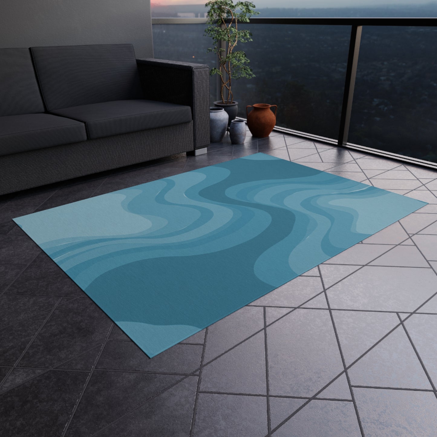 Sky Blue Wavey 60" x 84" Outdoor Rug
