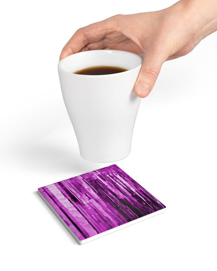 Striped Powder Lavender 4" x 4" Square Ceramic Coaster
