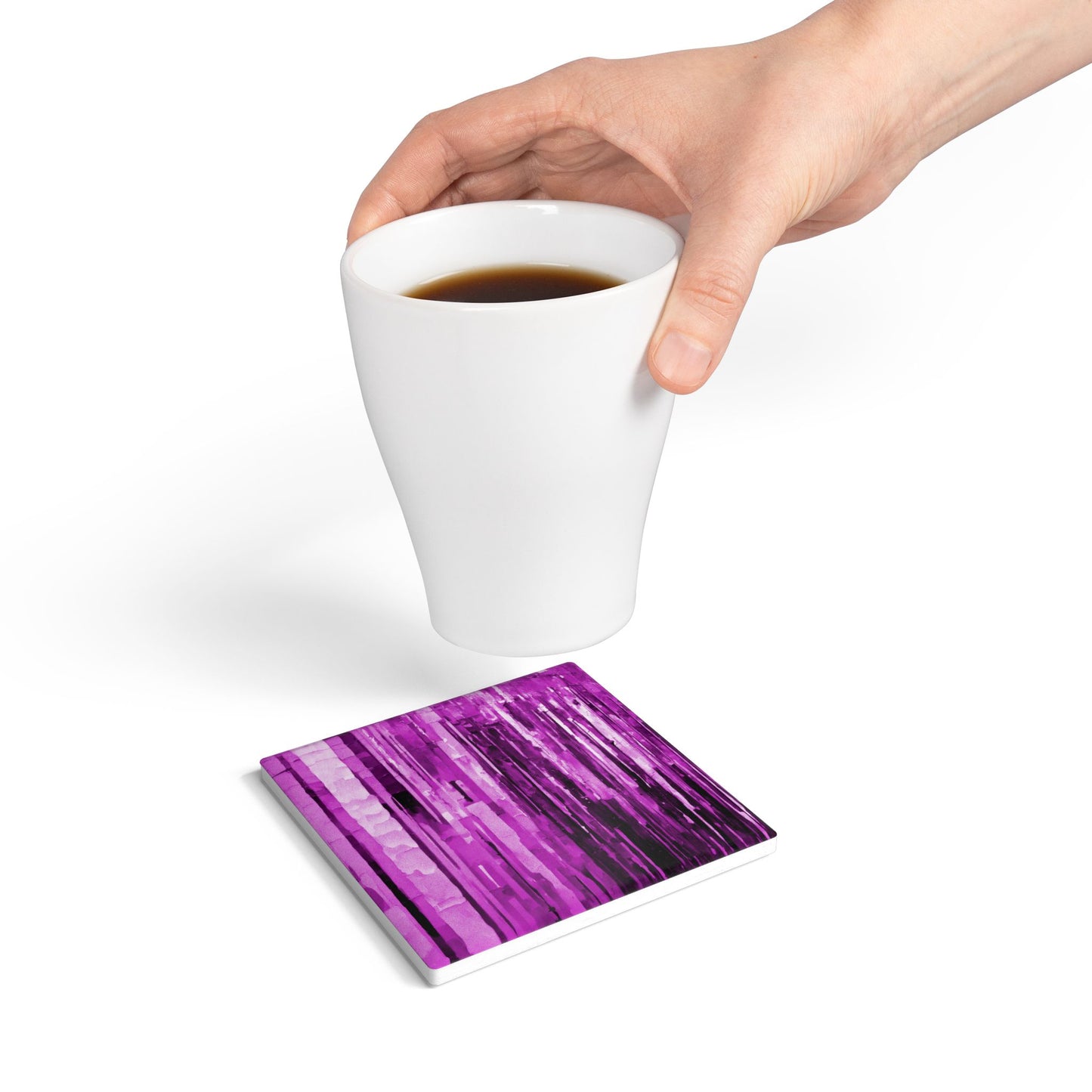 Striped Powder Lavender 4" x 4" Square Ceramic Coaster