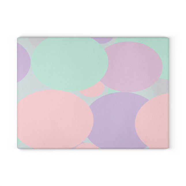 Pastel Peach and Soft Green Patches 11" x 15" Glass Cutting Board