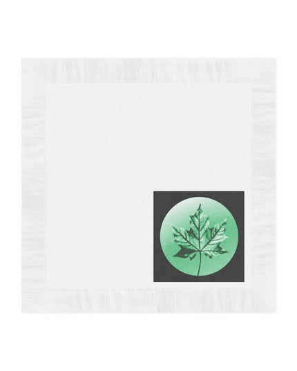 Mint Green Maple Leaf White Coined Napkins, 6.5" x 6.5"