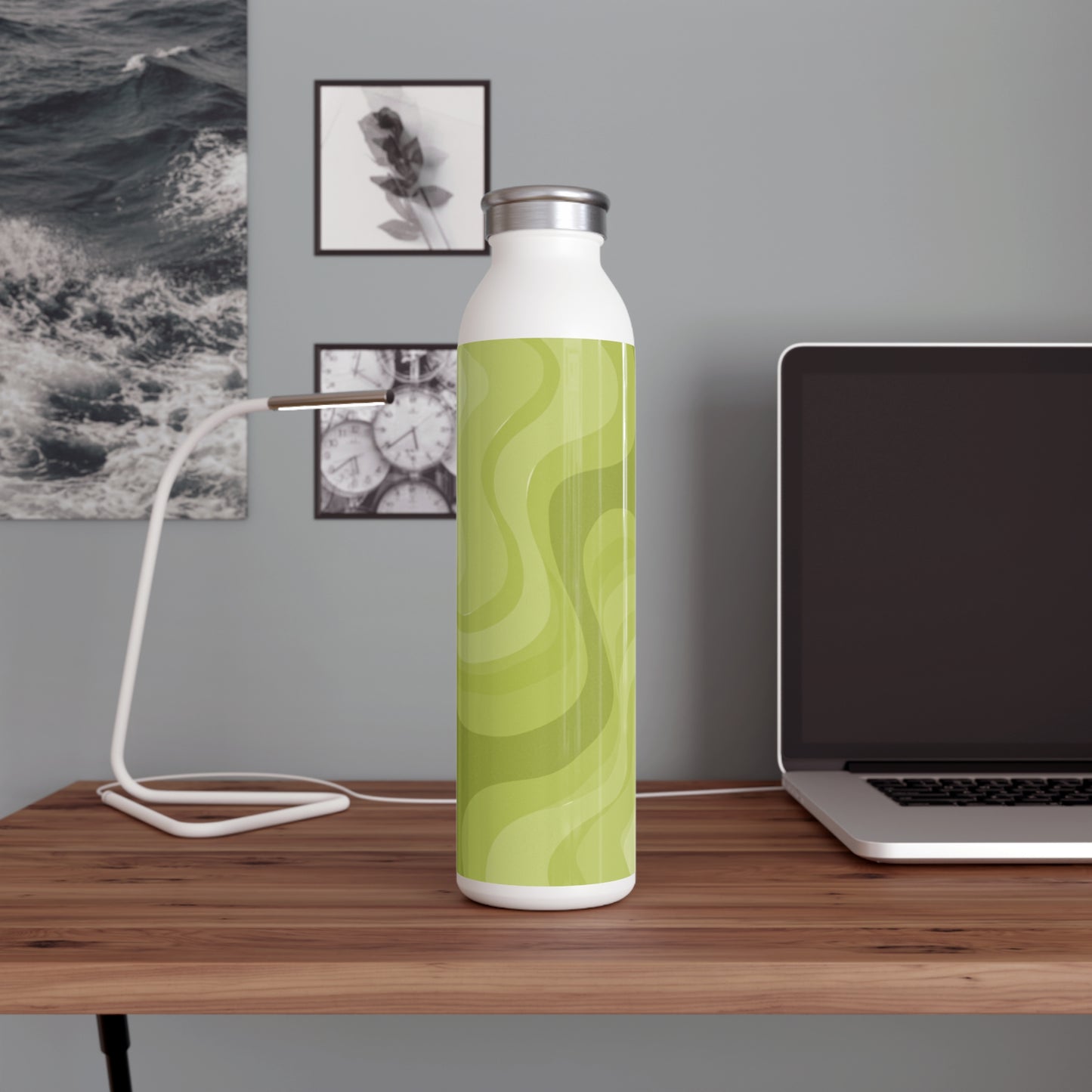 Lemon Wavey Slim Water Bottle, 20 oz White