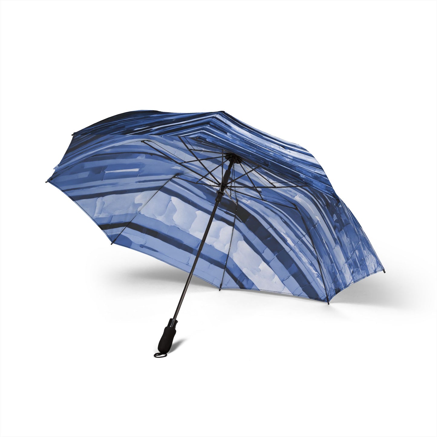 Striped Deep Blue Foldable Umbrella - Compact & Chic