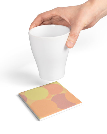 Pastel Hot Peach Patches 4" x 4" Square Ceramic Coaster