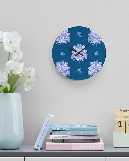Lavender Floral Butterflies Acrylic Wall Clock, Round or Square, 10.75" x 10.75"