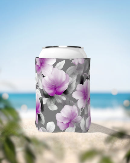 Purple Blossom Floral Bunch 12 oz Can Cooler Sleeve