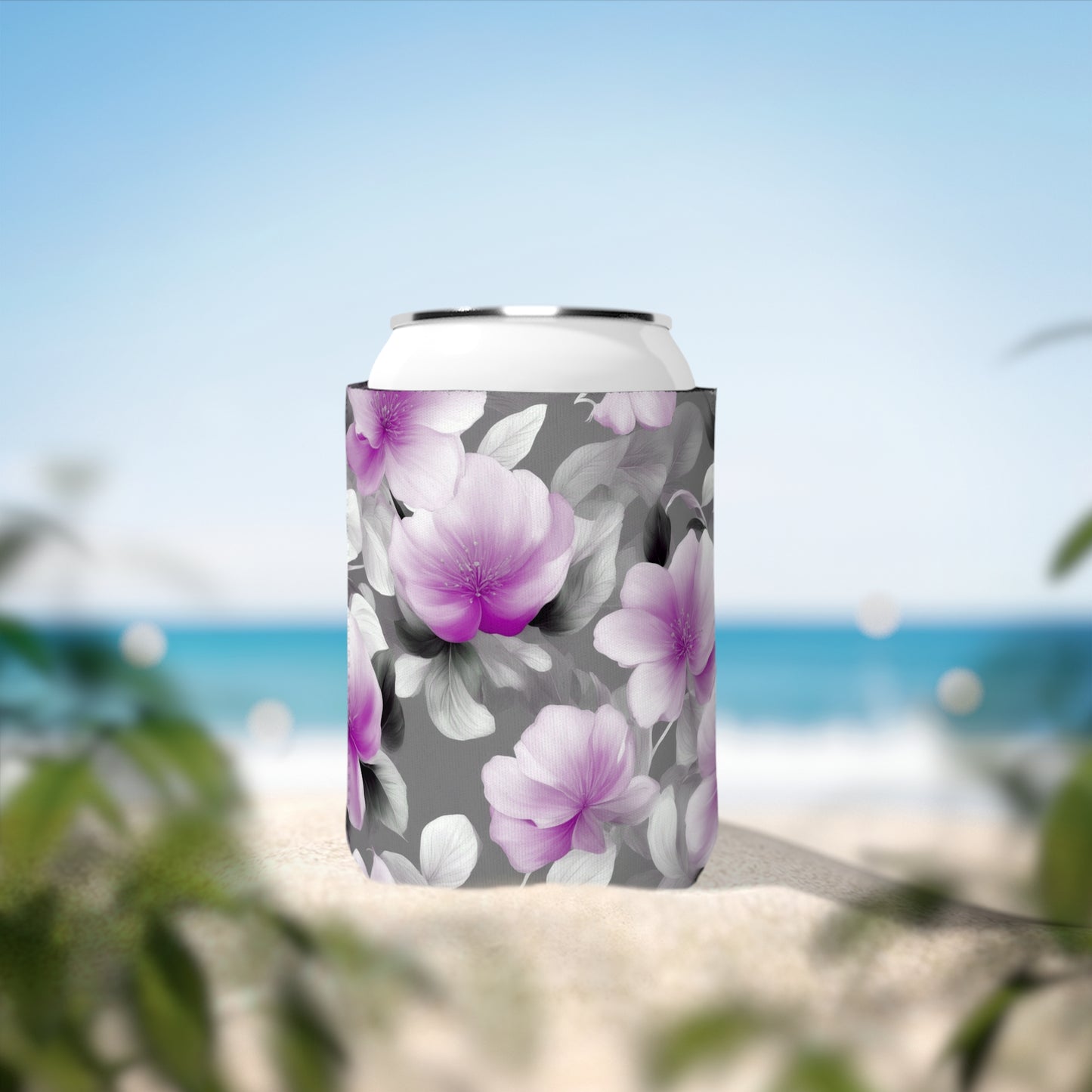 Purple Blossom Floral Bunch 12 oz Can Cooler Sleeve