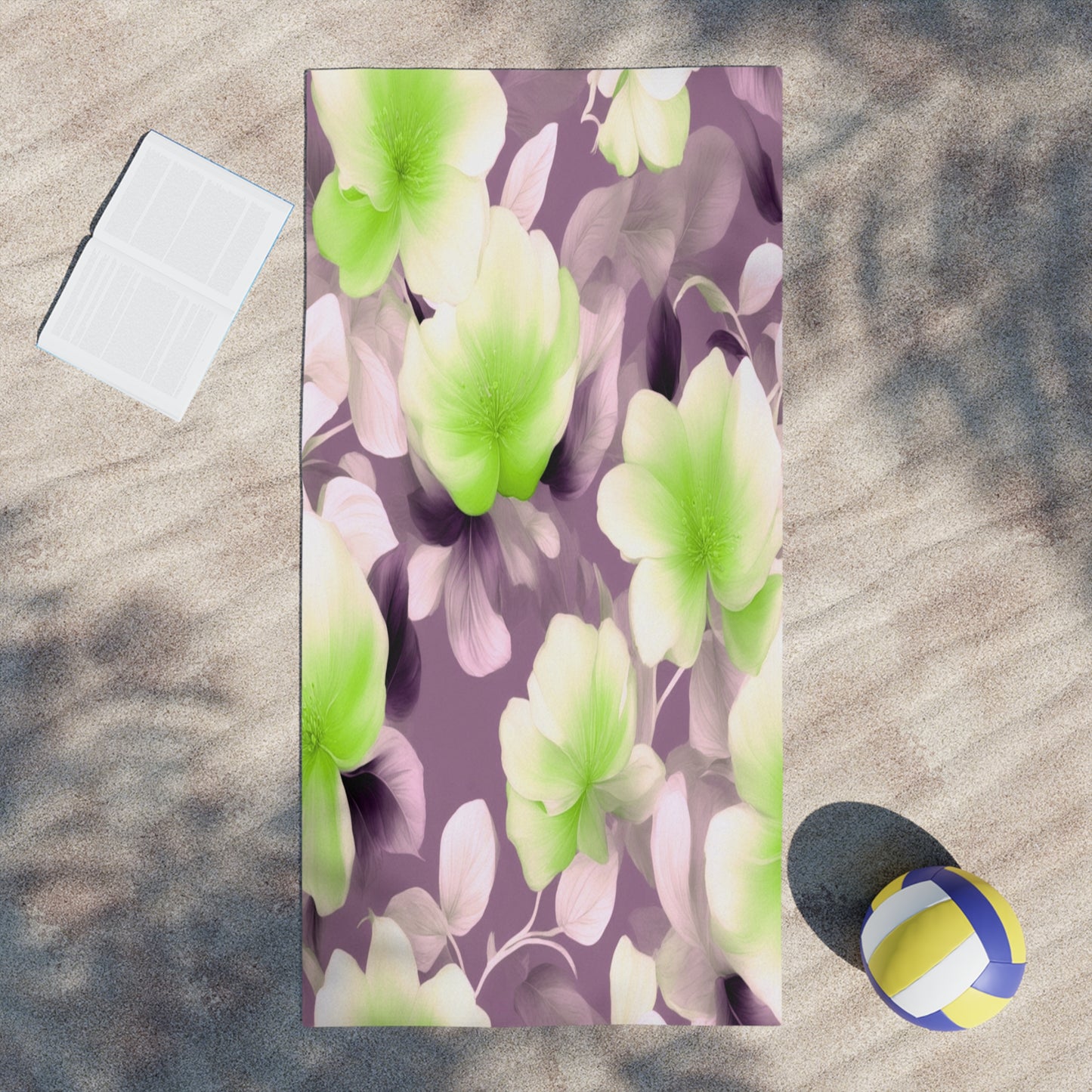 Lime Lavender Floral Bunch Beach Towel, 30" x 60"