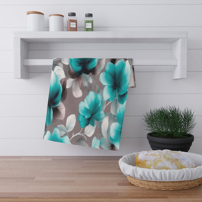 Tif Green Gray Floral Bunch Tea Towels (cotton, poly), 18" x "30