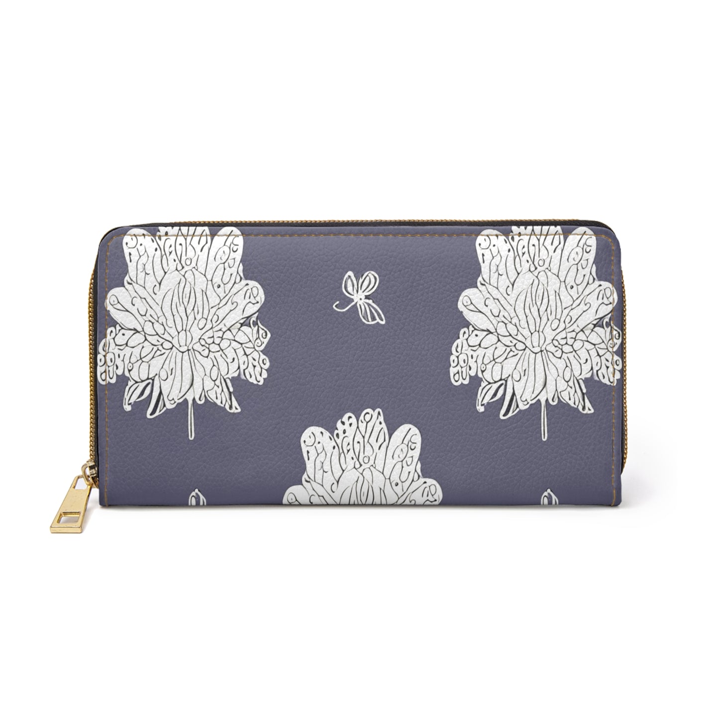 White Floral Butterflies Elegant Abstract Zipper Wallet - Stylish & Functional Accessory for Everyday Use