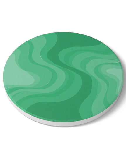 Mint Green Wavey 4" x 4" Round Ceramic Coaster