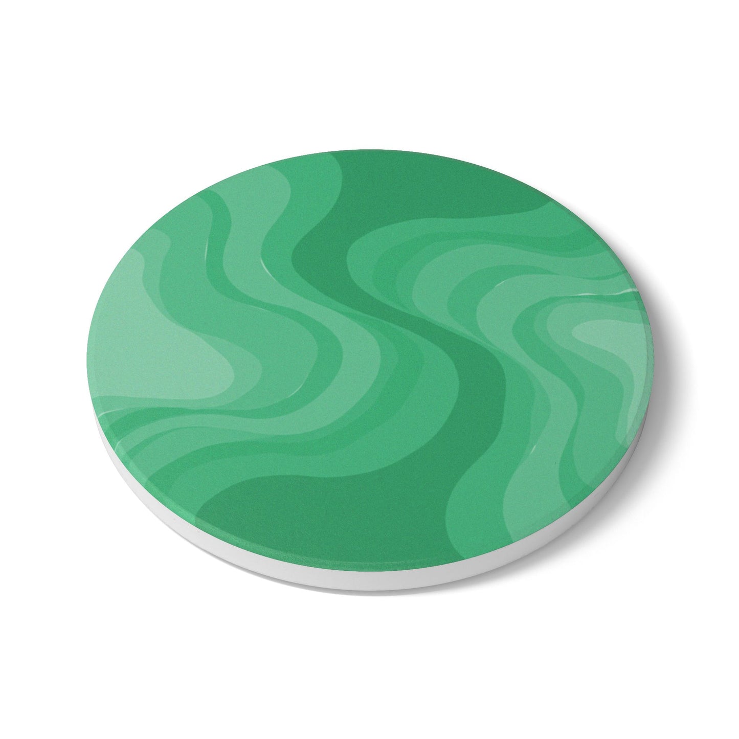 Mint Green Wavey 4" x 4" Round Ceramic Coaster