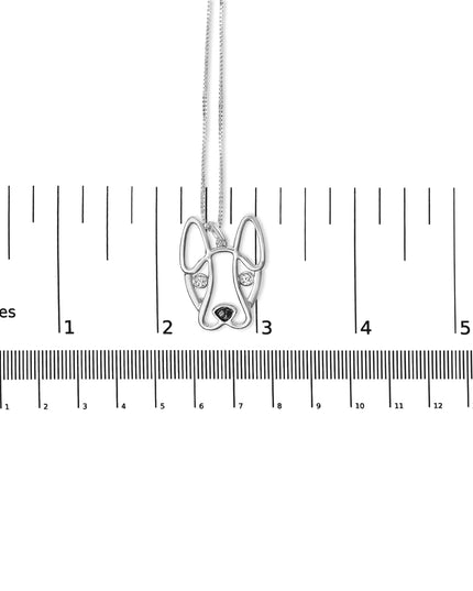 .925 Sterling Silver Diamond Accent and Black Enamel French Bullldog 18" Inch Pendant Necklace inch (I-J Color, I2-I3 Clarity)