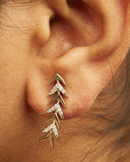 18K Yellow Gold Plated .925 Sterling Silver 1/5 Cttw Diamond Chevron Arrow Stud Earring (I-J Color, I2-I3 Clarity)