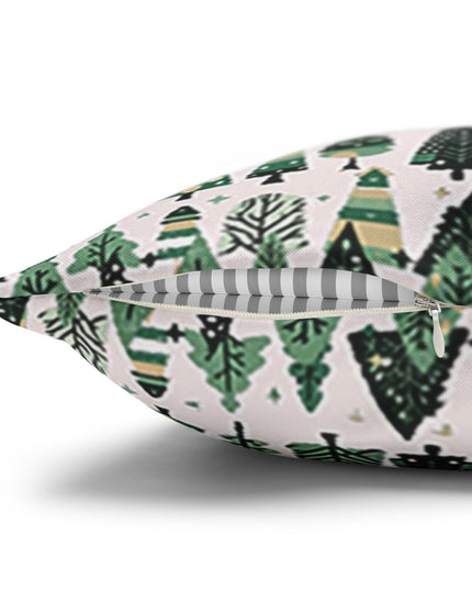 Mini Vintage Green Trees Spun Polyester Square Pillowcase, 14" x 14"