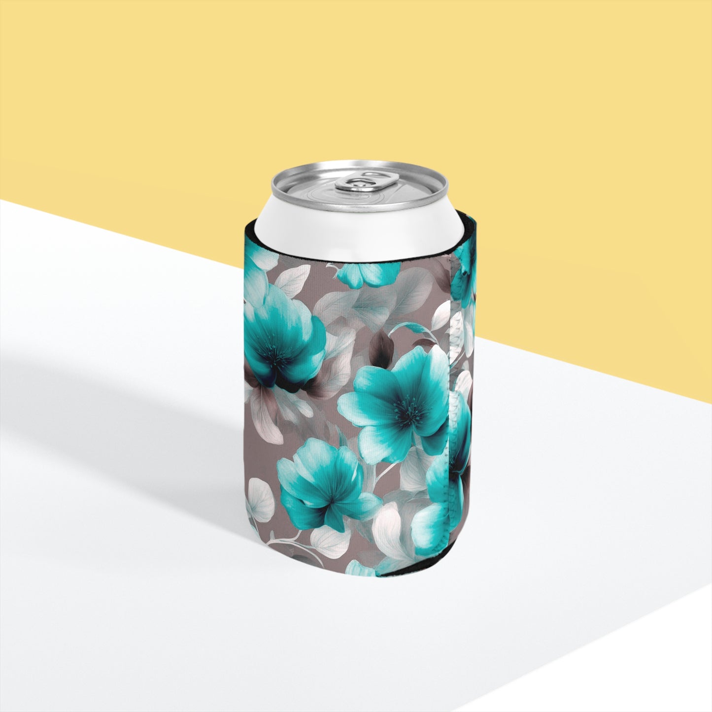 Tif Green Gray Floral Bunch 12 oz Can Cooler Sleeve