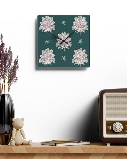 Soft White Floral Butterflies Acrylic Wall Clock, Round or Square, 10.75" x 10.75"