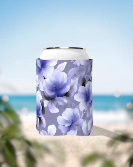 Indigo Blossom Floral Bunch 12 oz Can Cooler Sleeve