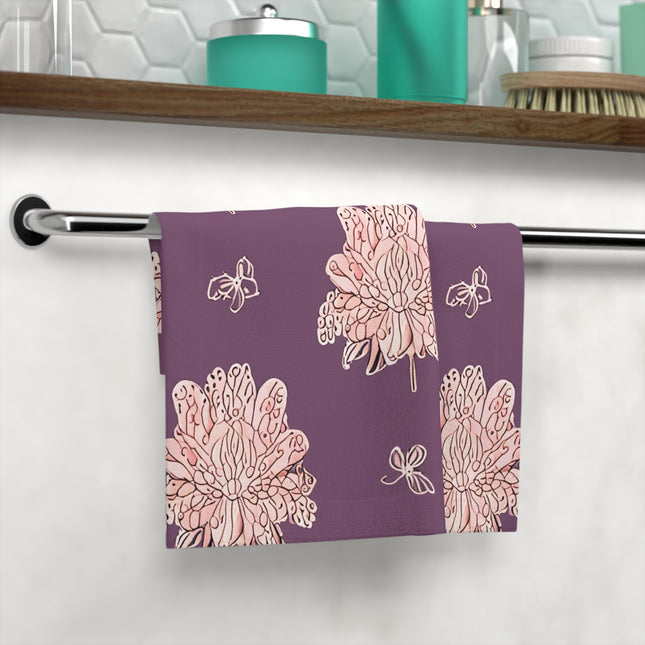 Pink Floral Butterflies Face Towel, 13" x 13"