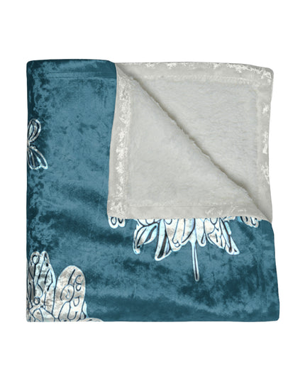 Tif Green White Floral Butterflies 50" x 60" Crushed Velvet Blanket