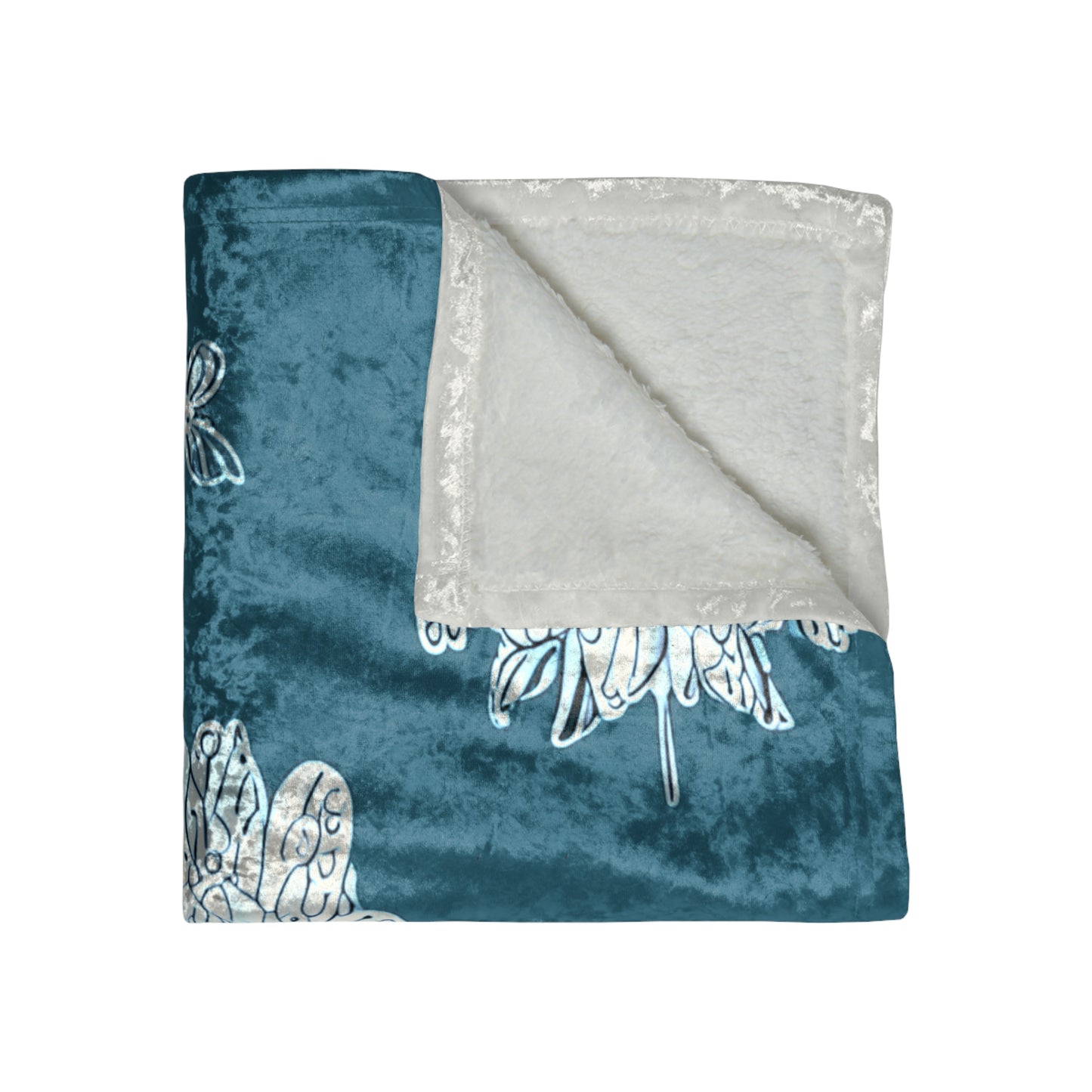 Tif Green White Floral Butterflies 50" x 60" Crushed Velvet Blanket