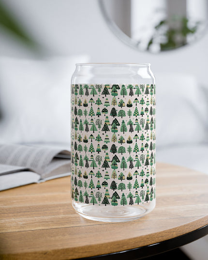 Mini Vintage Green Trees Sipper Glass, 16oz