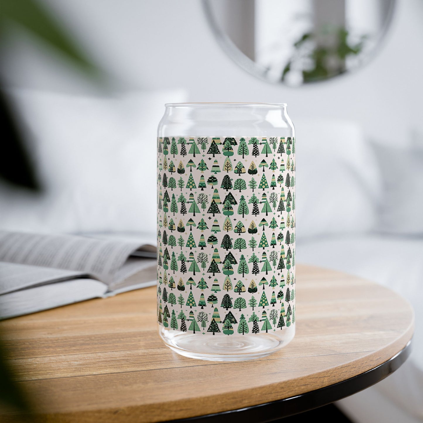 Mini Vintage Green Trees Sipper Glass, 16oz