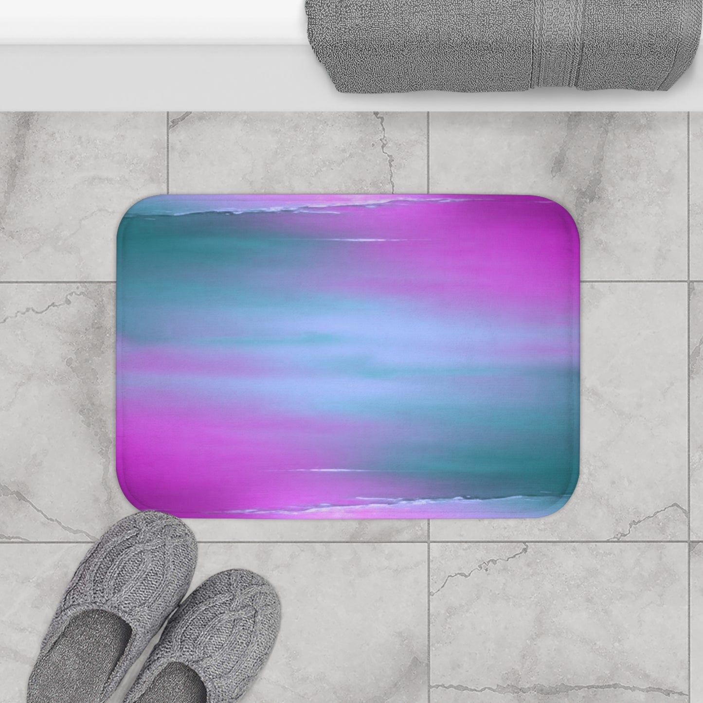 Dark Blue Green Sea Purple Fog 24" x 17" Bath Mat