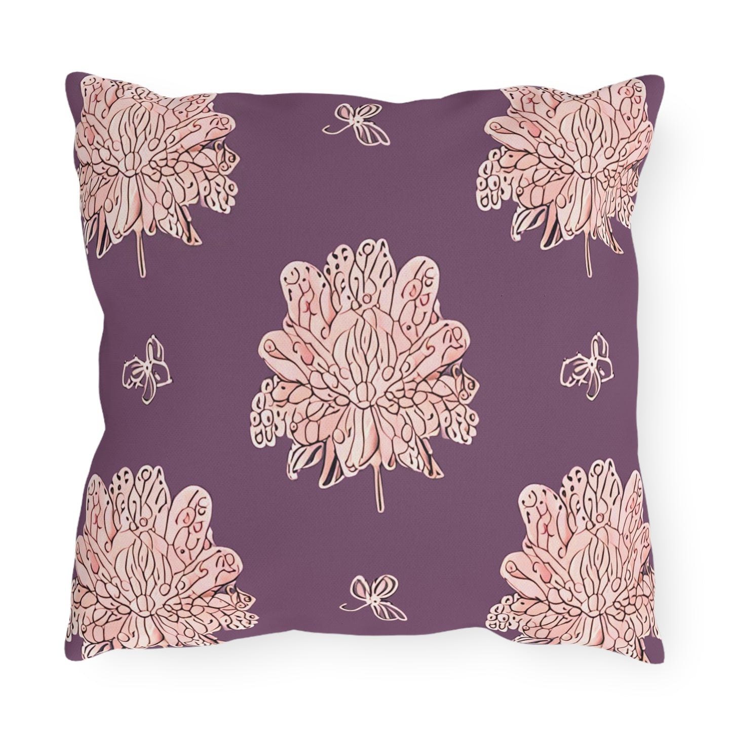 Pink Floral Butterflies 16" x 16" Outdoor Pillow
