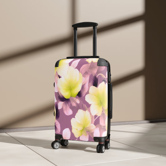 Lemon Blossom Floral Bunch Small Suitcase with built in lock, 4 double-wheels, telescopic handle, and ABS back hard-shell