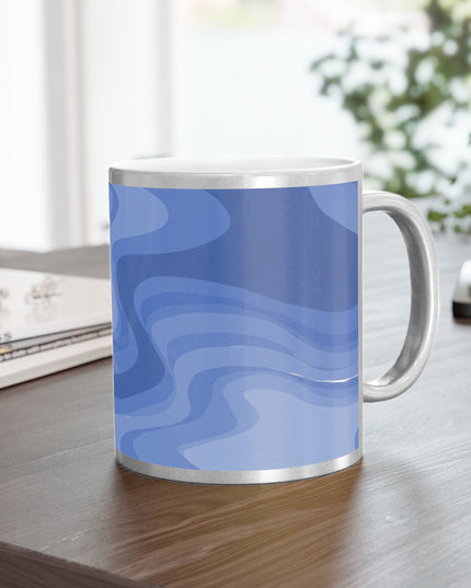 Deep Blue Wavey 11 oz Metallic Mug (Silver\Gold)