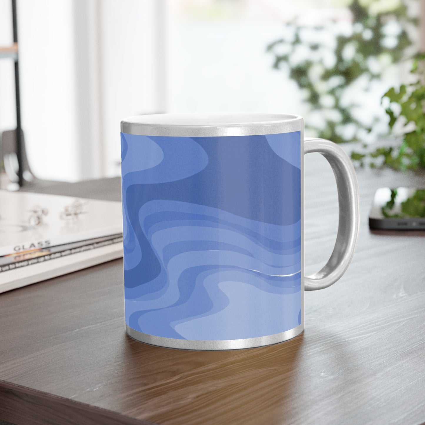 Deep Blue Wavey 11 oz Metallic Mug (Silver\Gold)