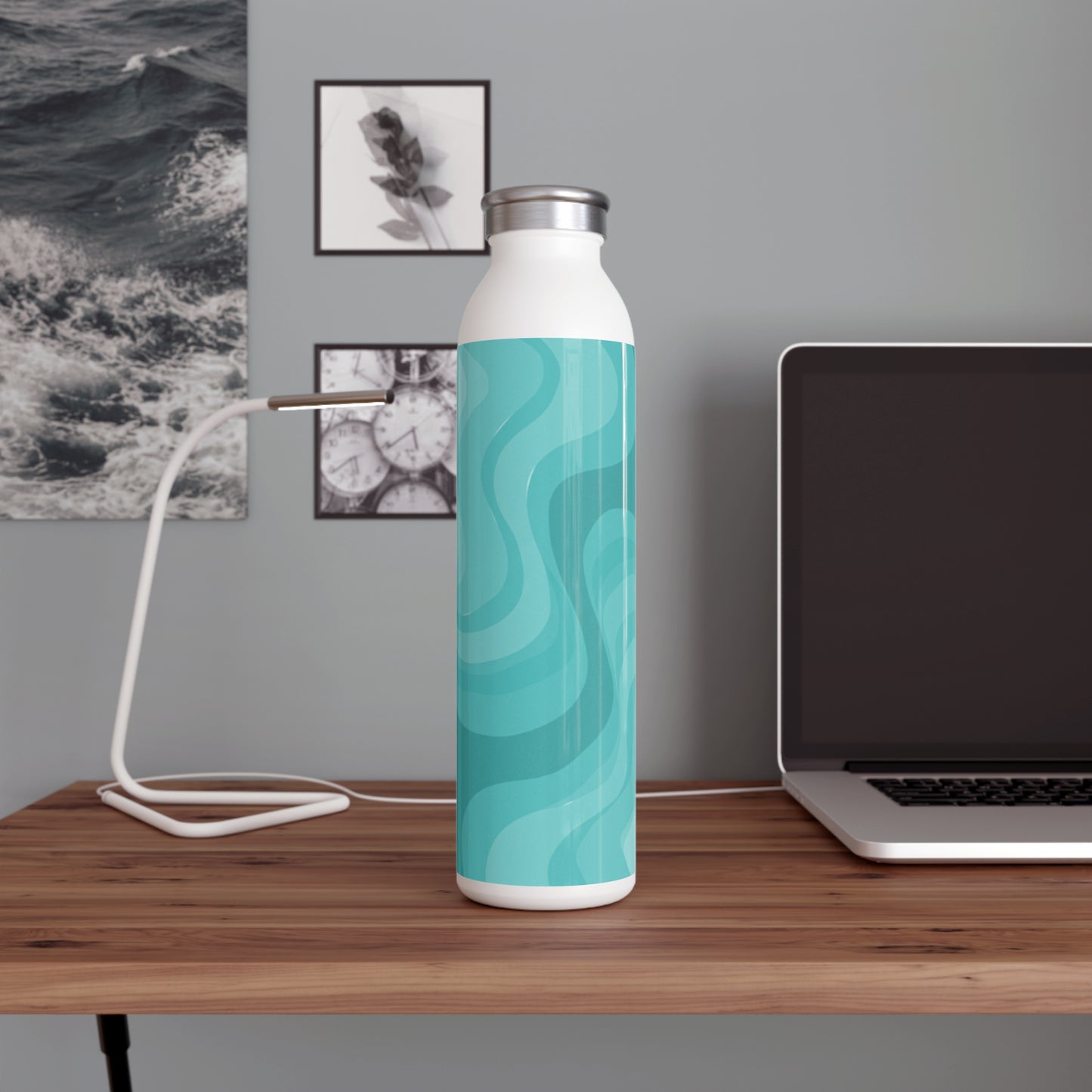 Tif Green Wavey Slim Water Bottle, 20 oz White