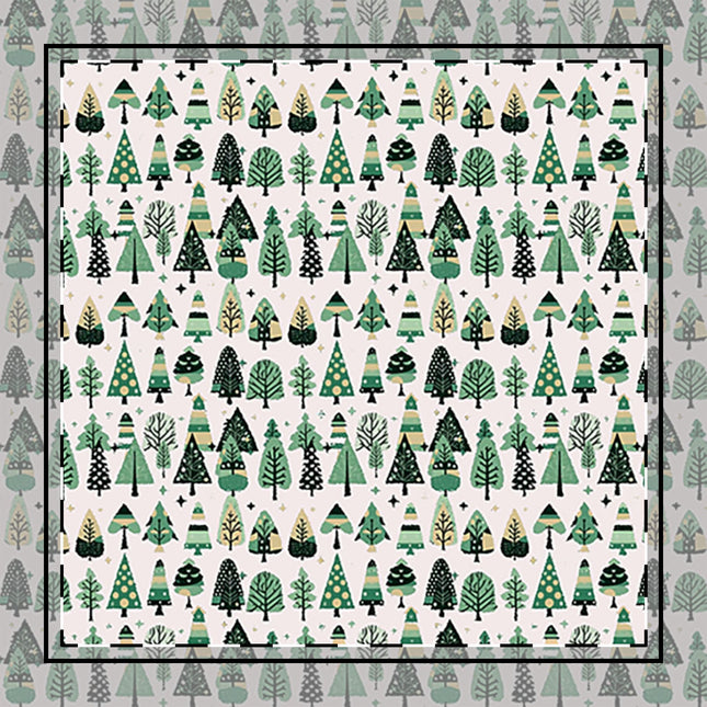 Mini Vintage Green Trees 10" x 10" Cotton Twill Napkin