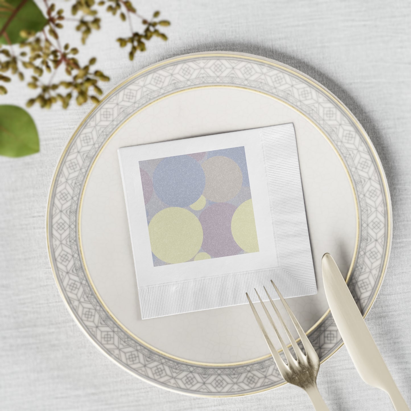 Pastel Soft Blue and Soft White Patches White Coined Napkins, 4.8" x 4.8"
