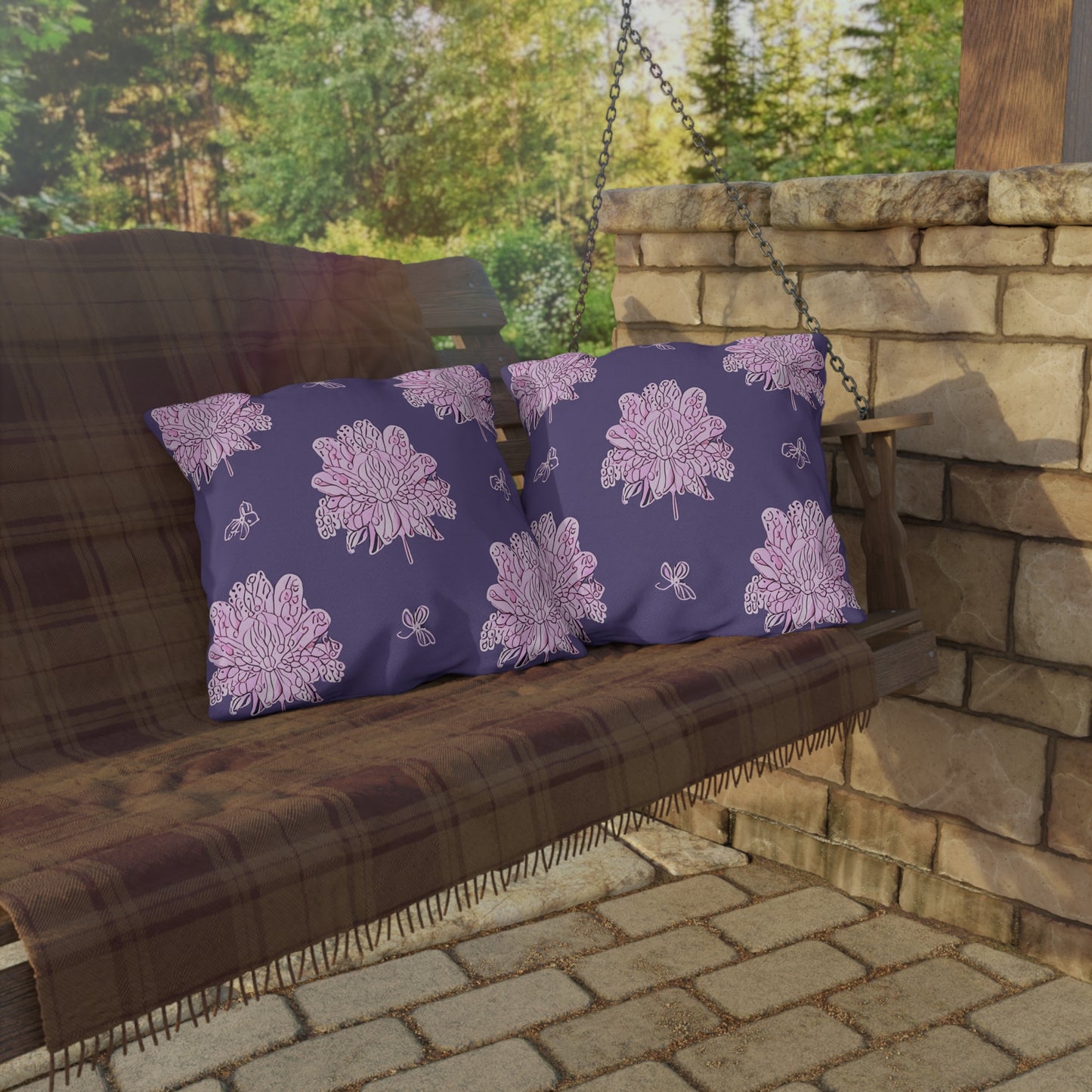 Magenta Floral Butterflies 20" x 20" Outdoor Pillow