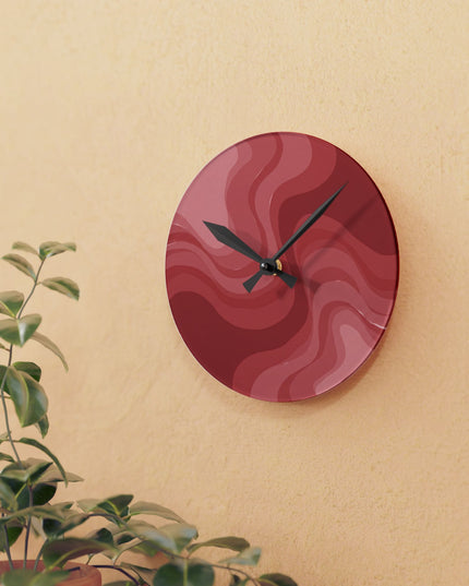 Power Red Wavey 8" x 8" Round Acrylic Wall Clock