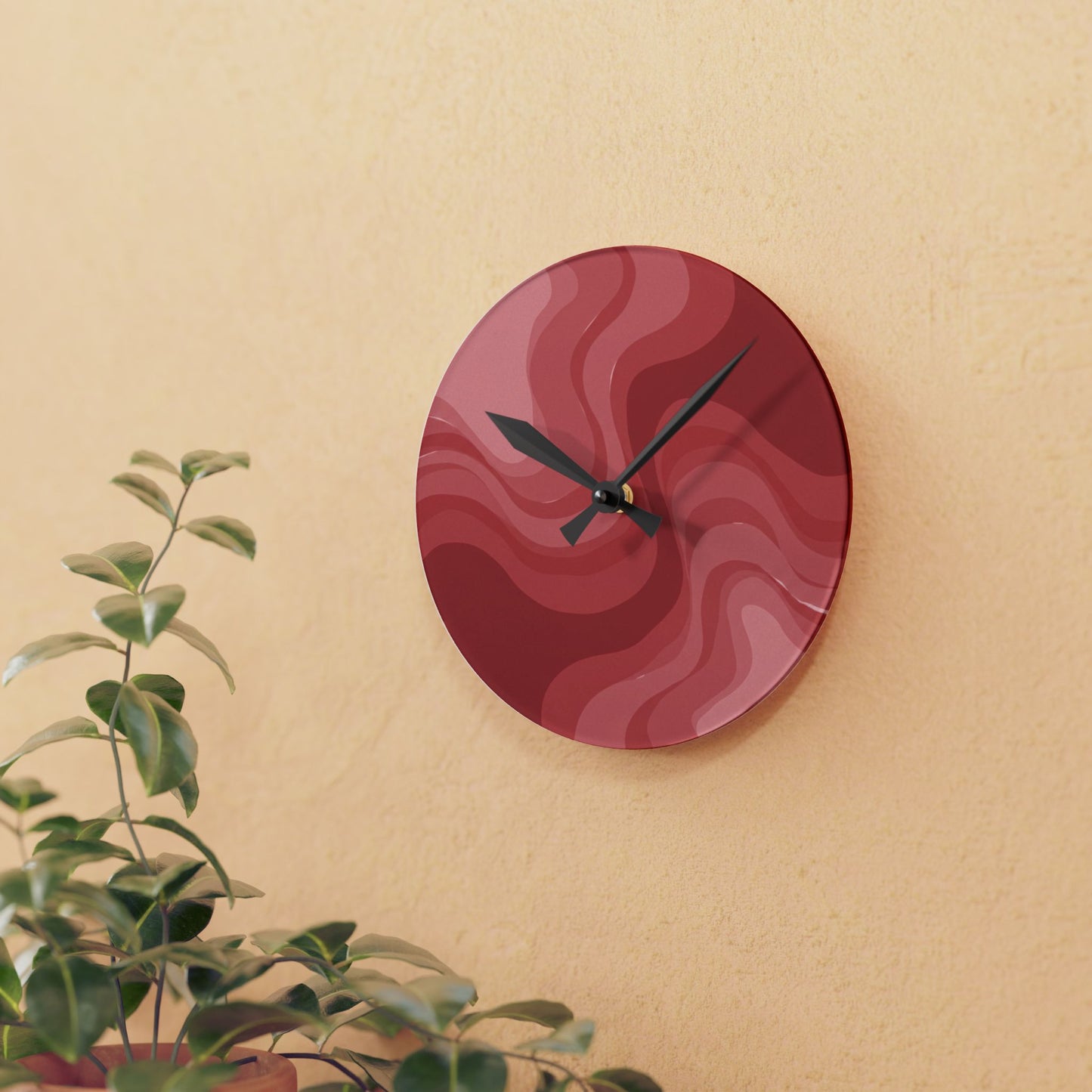 Power Red Wavey 8" x 8" Round Acrylic Wall Clock