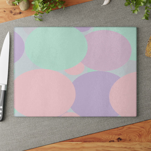 Pastel Peach and Soft Green Patches 11" x 15" Glass Cutting Board