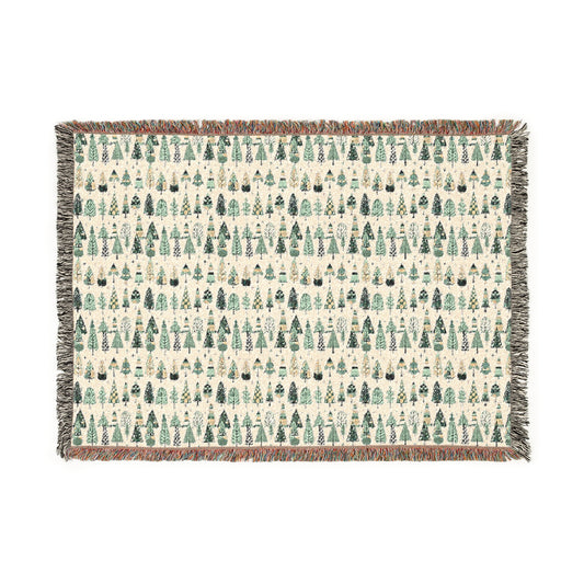 Mini Vintage Green Trees Woven Blanket, 52" x 37"