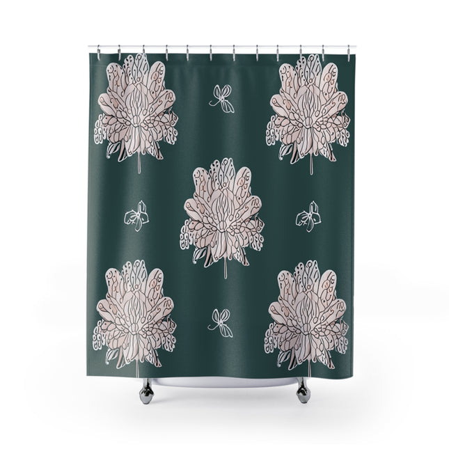 Soft White Floral Butterflies Shower Curtain, 71" x 74"
