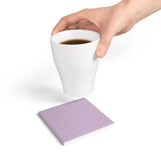 Magenta Star-crossed Bodies Square Ceramic Coaster, 4" x 4"