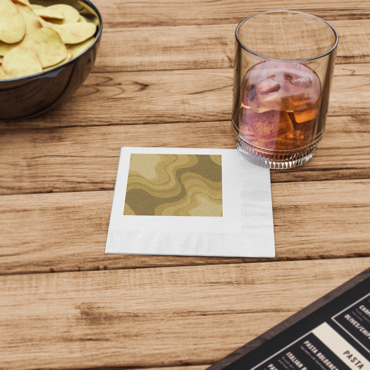 Brown Wavey White Coined Napkins, 4.8" x 4.8"