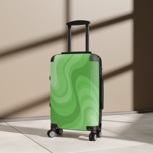 Greenie Meanie Wavey Small Suitcase with built in lock, 4 double-wheels, telescopic handle, and ABS back hard-shell